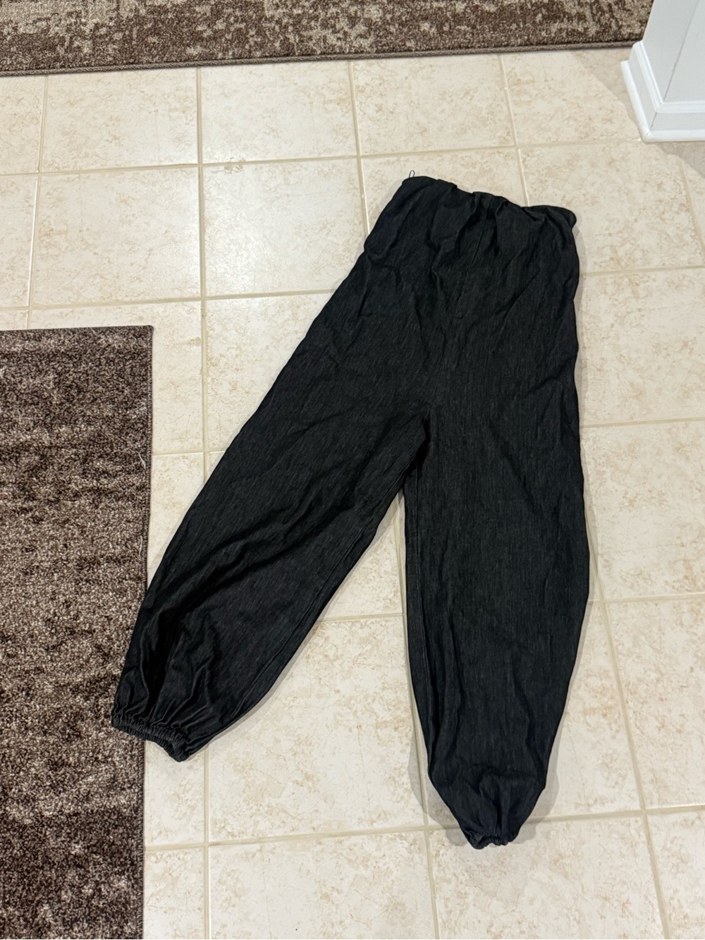 NEW Zara Black Denim Drawstring Waist Jumpsuit Pants